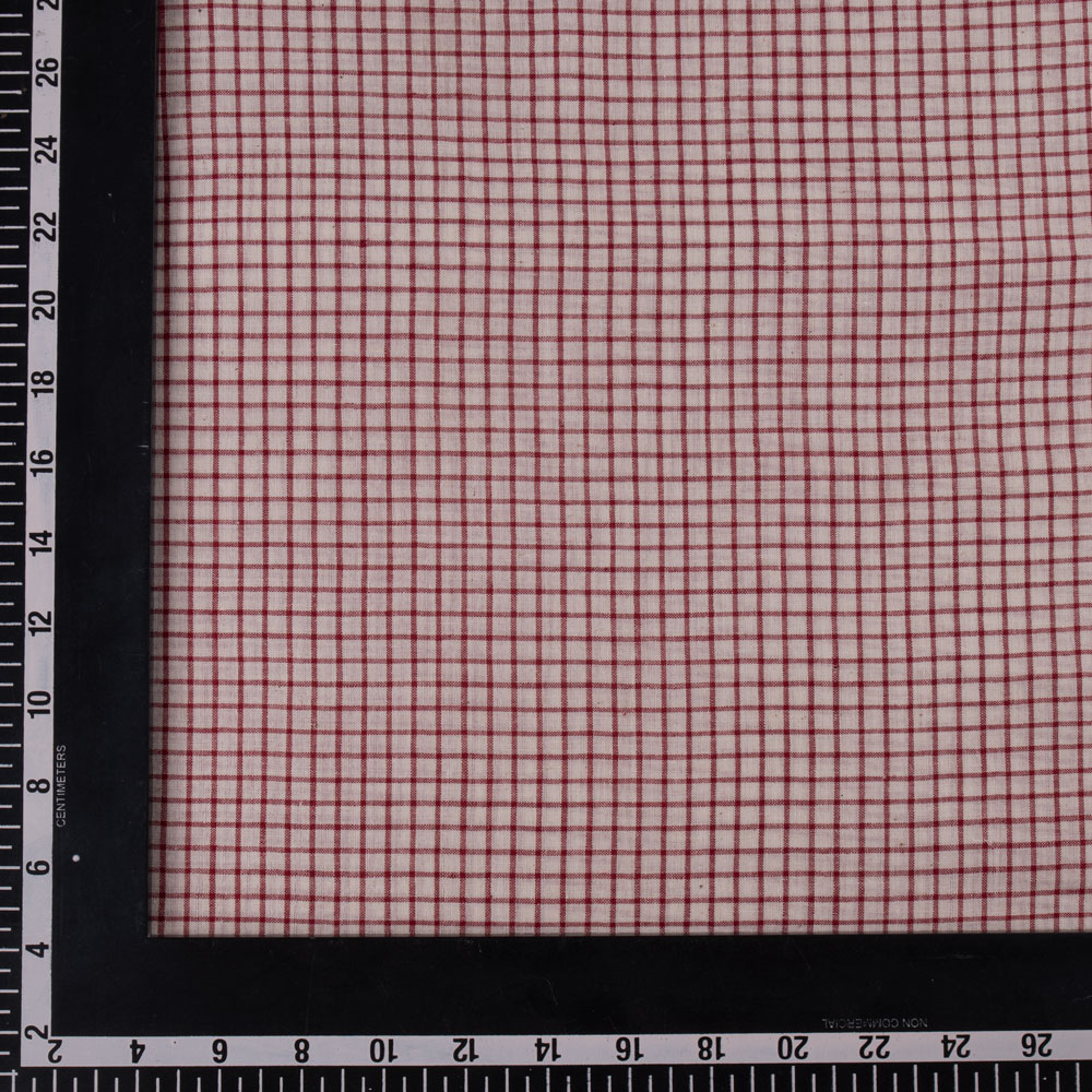 CHECK RED & WHITE PURE COTTON 67 GSM HANDWOVEN FABRIC