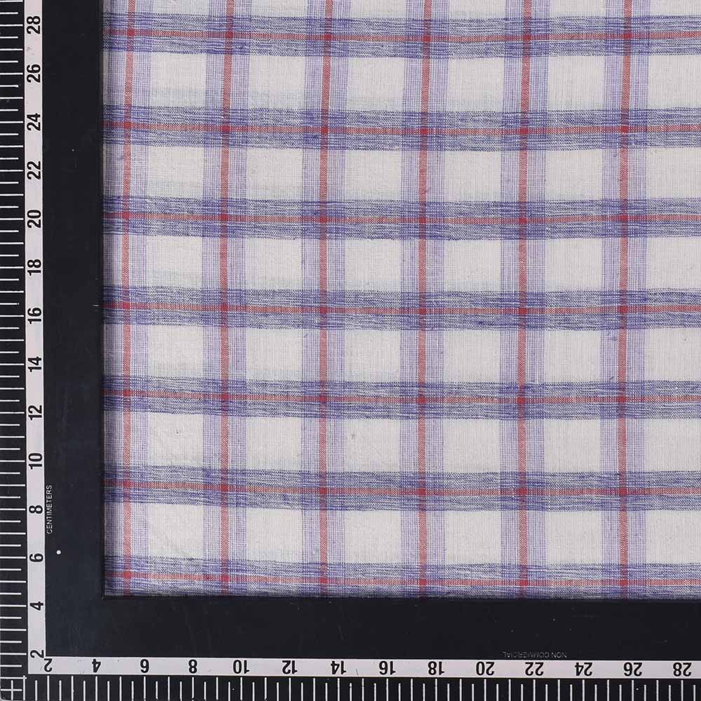CHECK WHITE PURPLE AND RED PURE COTTON 110 GSM HANDWOVEN FABRIC