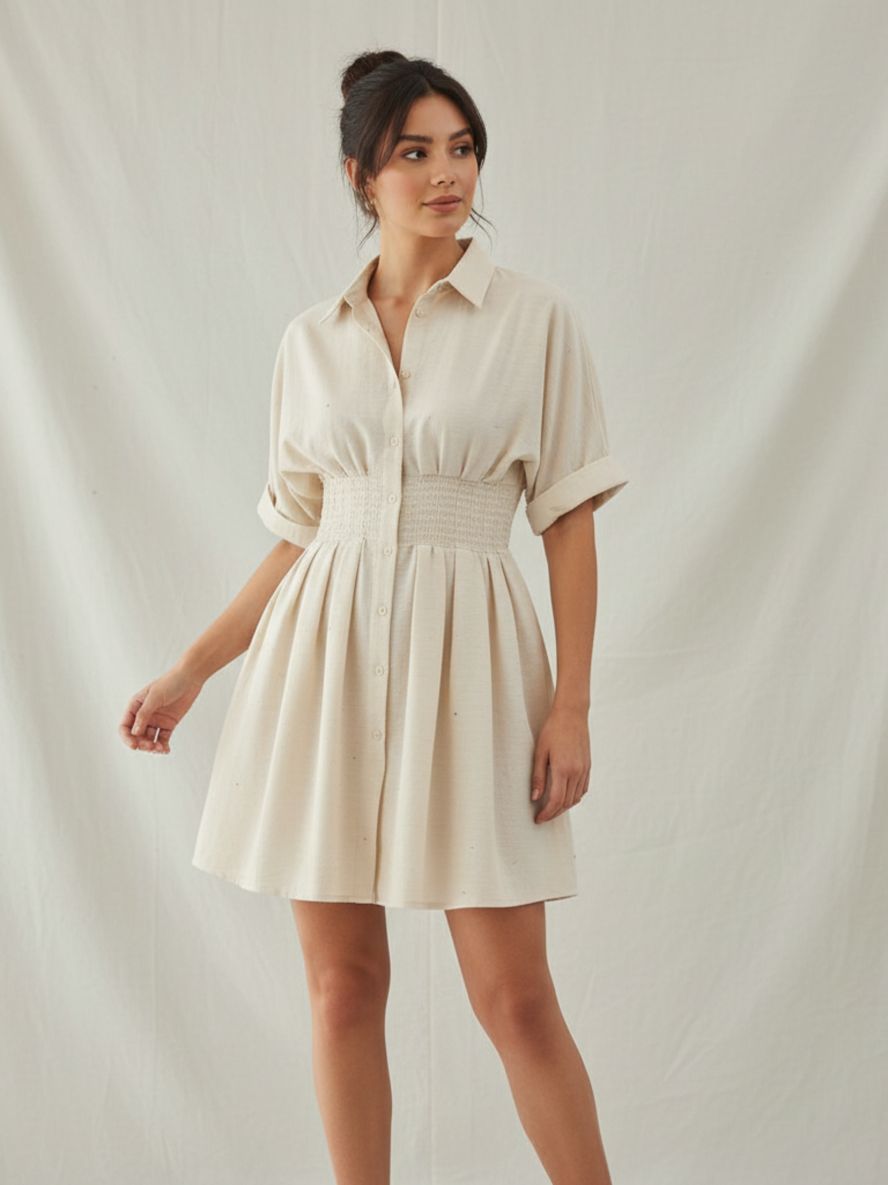 Shirt Collar Front Closer Midi Dress
