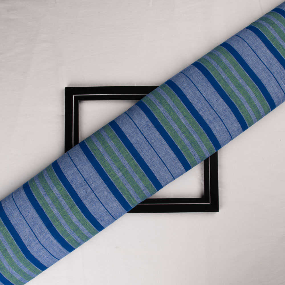 Stripe Blue & Green Pure Cotton 90 GSM Handwoven Fabric