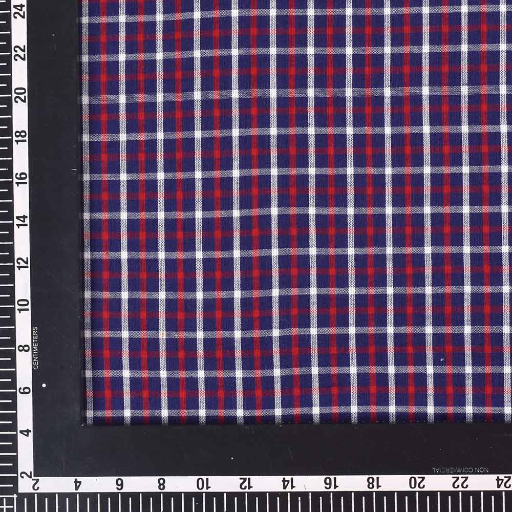 CHECK BLUE RED & WHITE PURE COTTON 74 GSM HANDWOVEN FABRIC