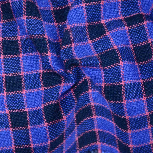 Check Blue & Pink Khadi Fabric - 300 GSM Handspun & Handwoven