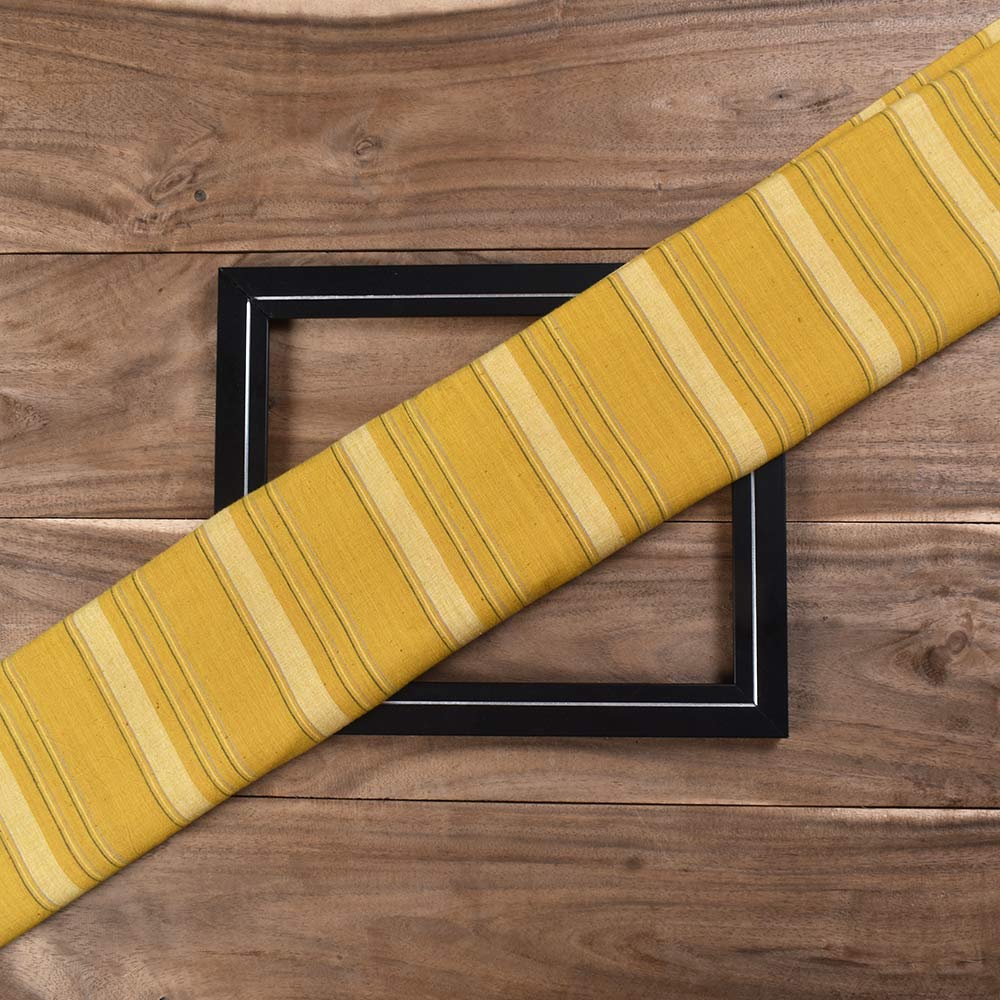 Stripe Mustard Yellow Pure Cotton 105 GSM Handwoven Fabric