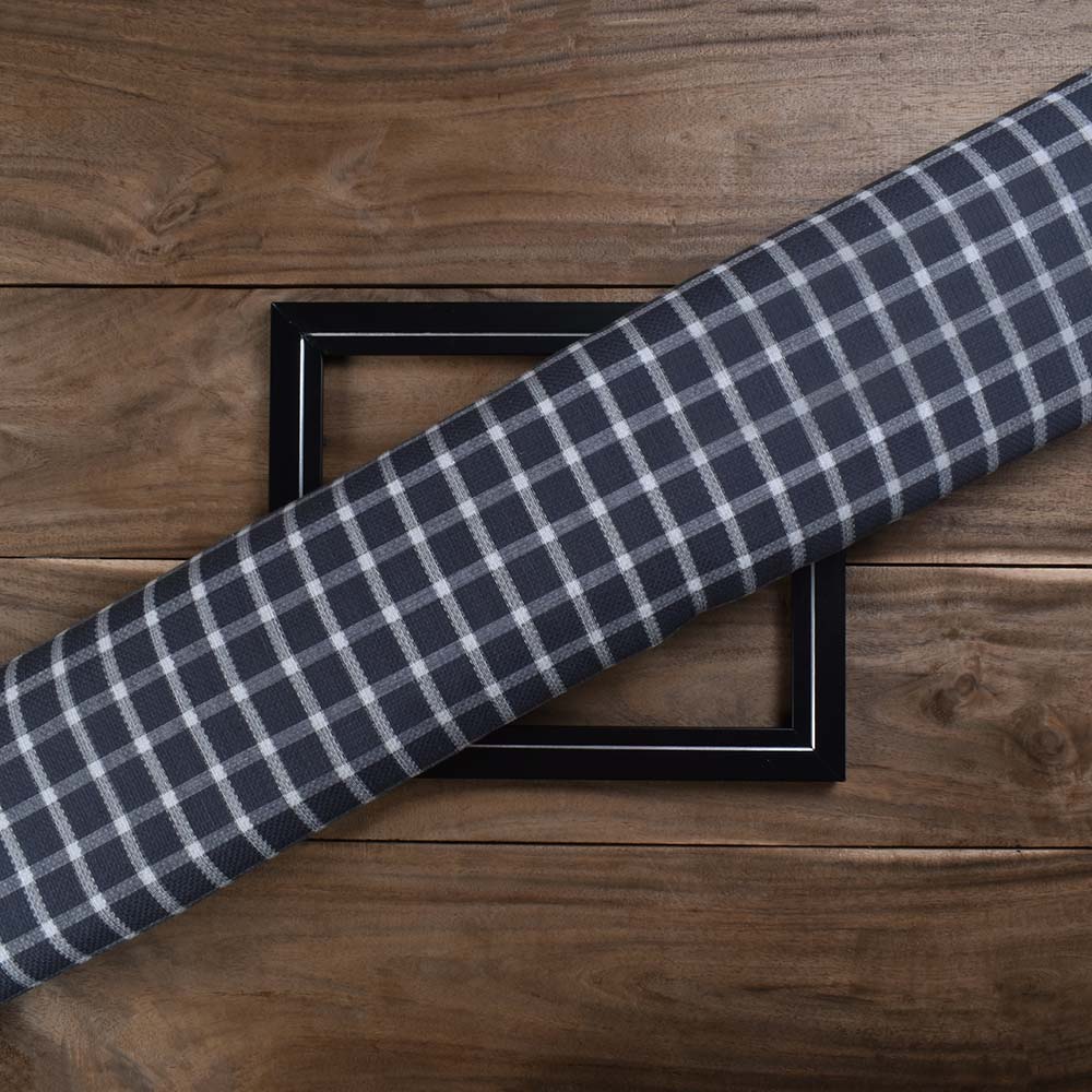Check Grey White Twill Pure Cotton 100 GSM Handwoven Fabric