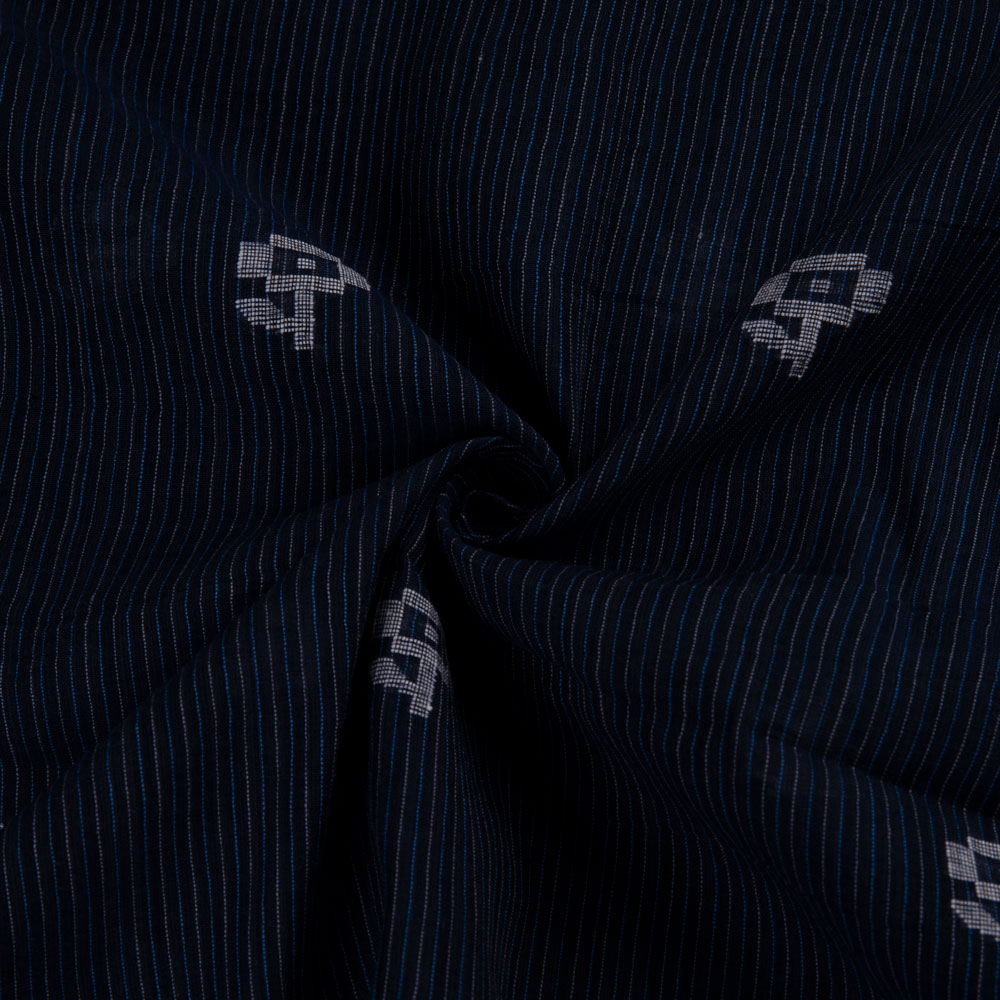 Geometric Stripe Navy Jamdani Pure Cotton 55 GSM Handwoven Fabric