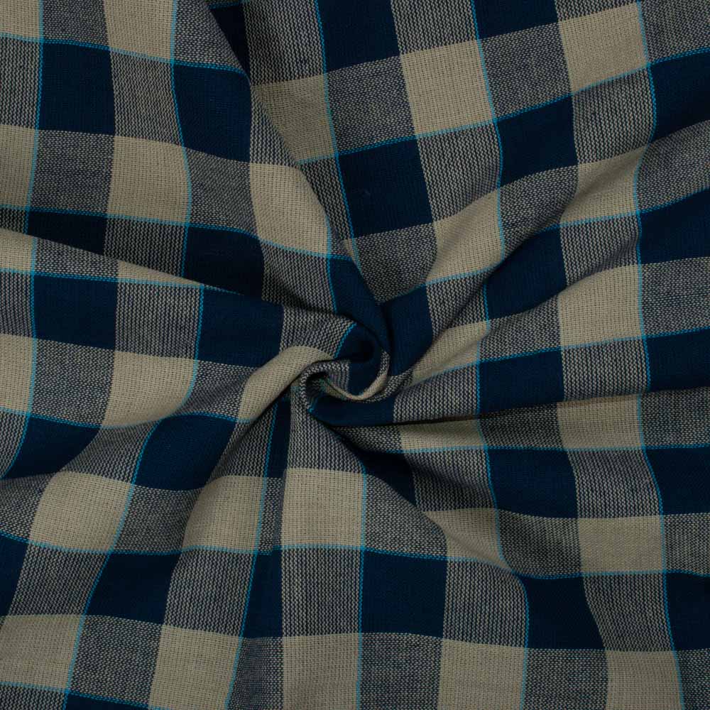 Check Navy Cream Pure Cotton 170 GSM Handwoven Fabric