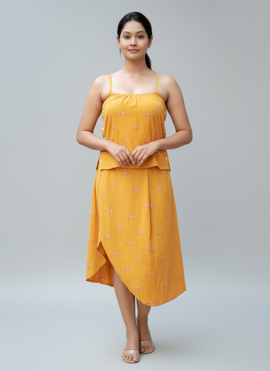 Handwoven Jamdani Top and Skirt Co-ord Ensemble