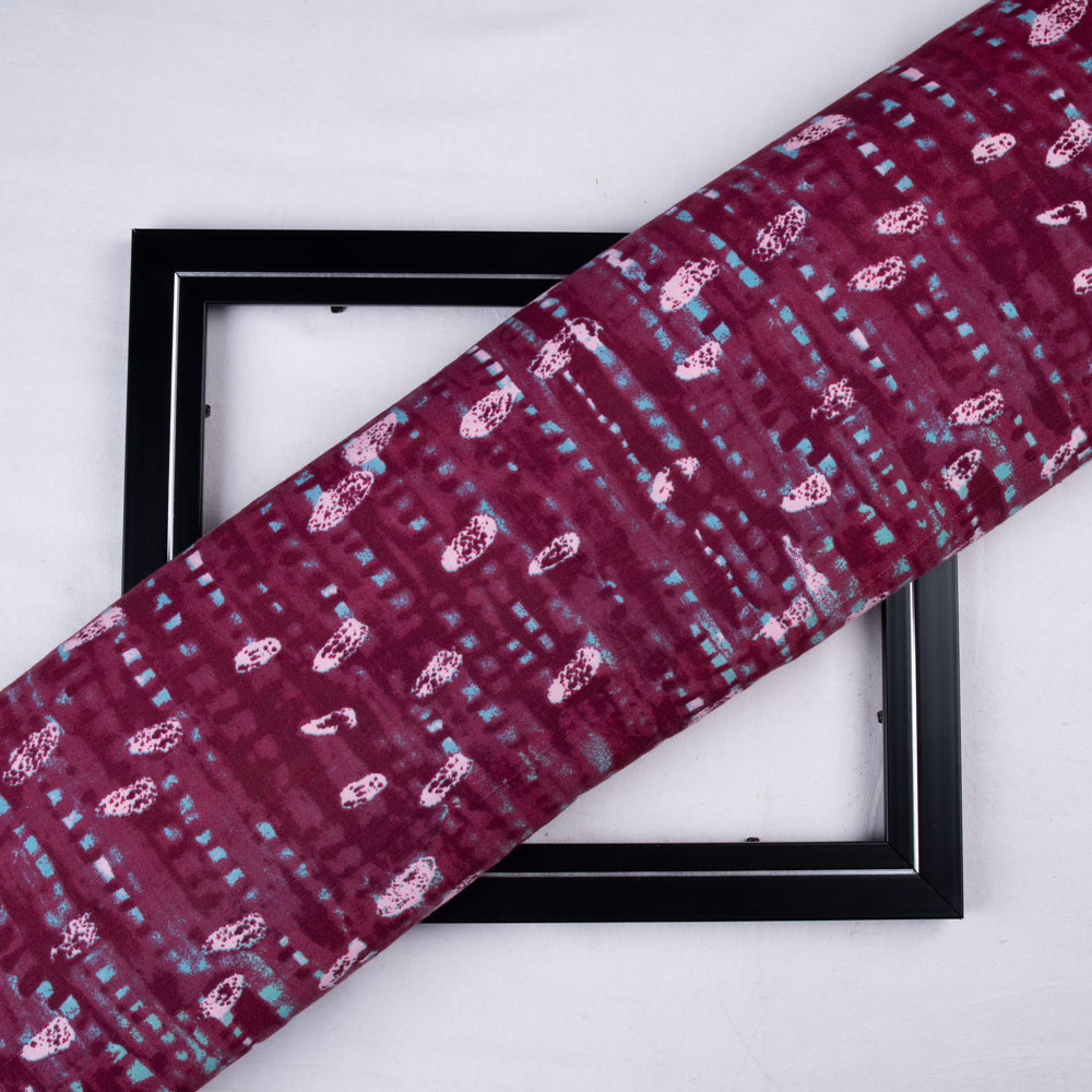 Abstract Plum Screenprinted Cotton Khadi 115 GSM Handwoven Fabric