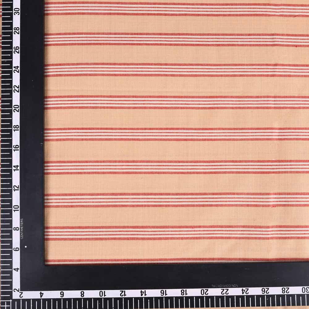 STRIPE ORANGE & RED PURE COTTON 90 GSM HANDWOVEN FABRIC