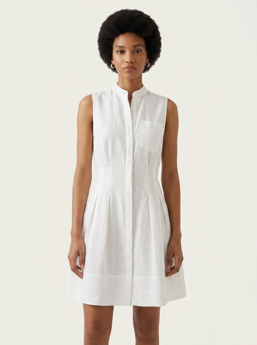Pleated Shirt Dress With Chest Pocket