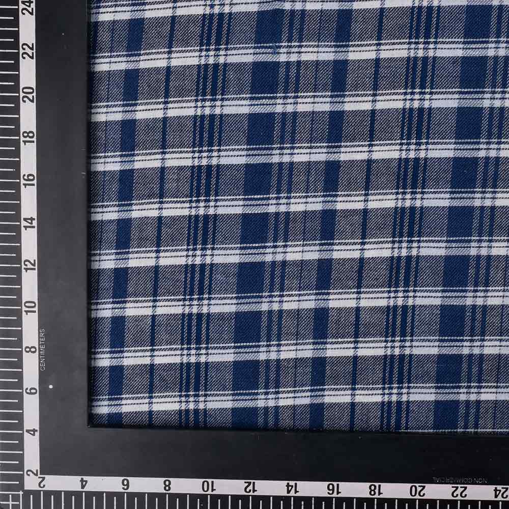 CHECK REVERSIBLE SATIN TWILL BLUE PURE COTTON 100 GSM HANDWOVEN FABRIC 36
