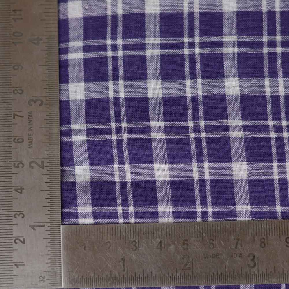 CHECK PURPLE & WHITE PURE COTTON 88 GSM HANDWOVEN FABRIC