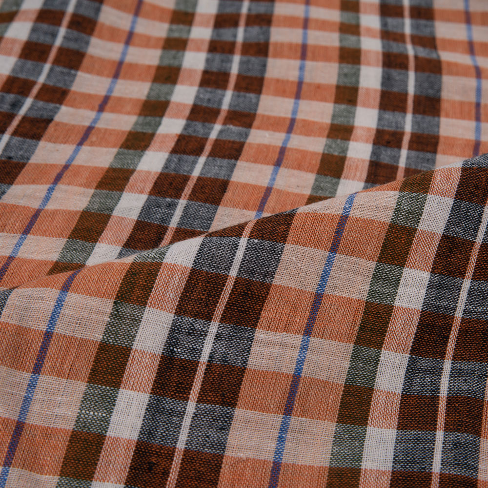 CHECK ORANGE & BLACK PURE COTTON 92 GSM HANDWOVEN FABRIC 290