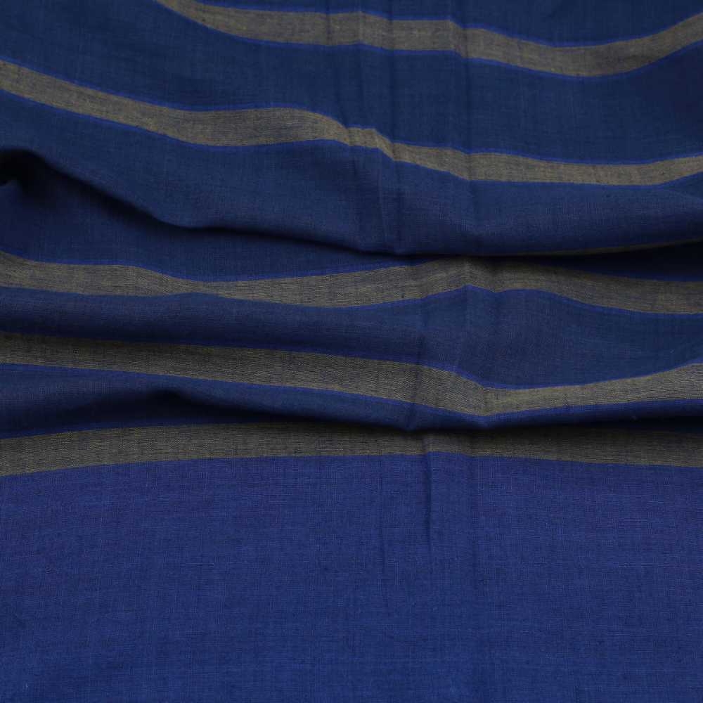 STRIPE PRUSSIAN BLUE & GREY PURE COTTON 58 GSM HANDWOVEN FABRIC