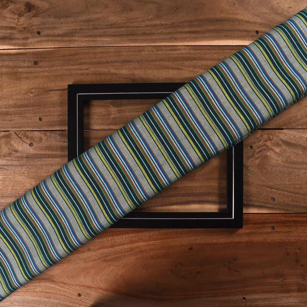 Stripe Green Multicolour Pure Cotton 74 GSM Handwoven Fabric