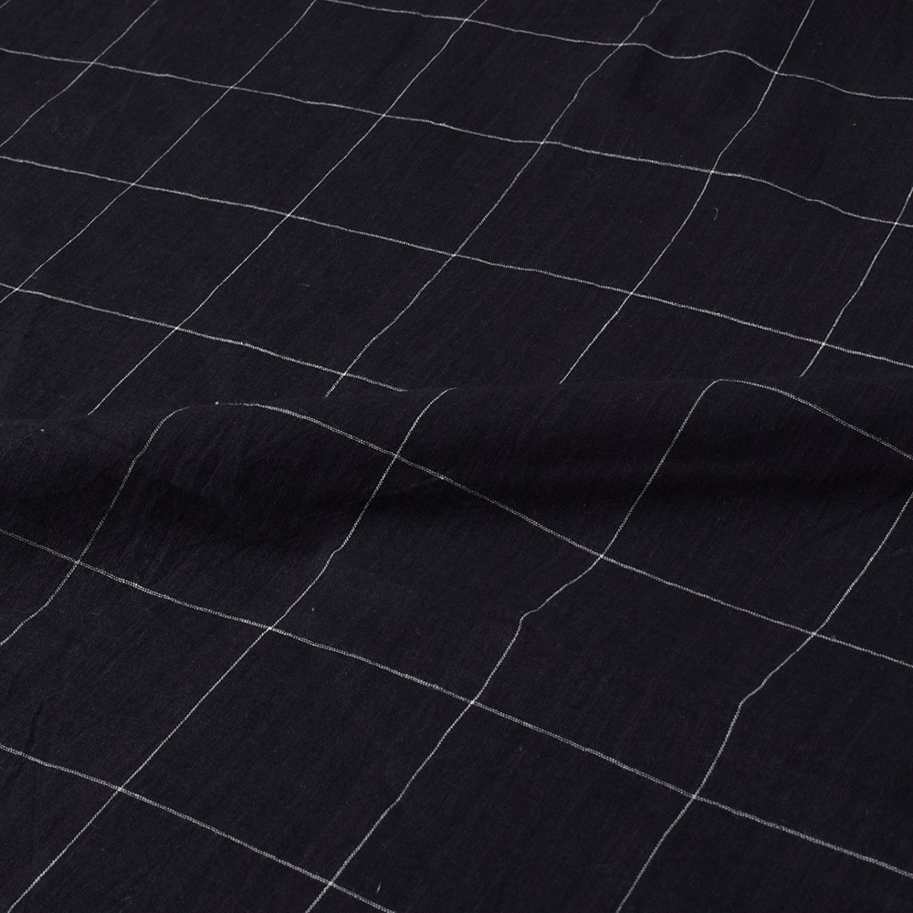CHECK BLACK PURE COTTON 75 GSM HANDWOVEN FABRIC