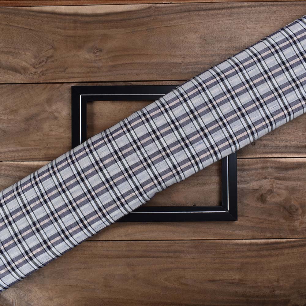 Futki Check Multicolor Khadi Cotton And Linen 95 GSM Handwoven Fabric