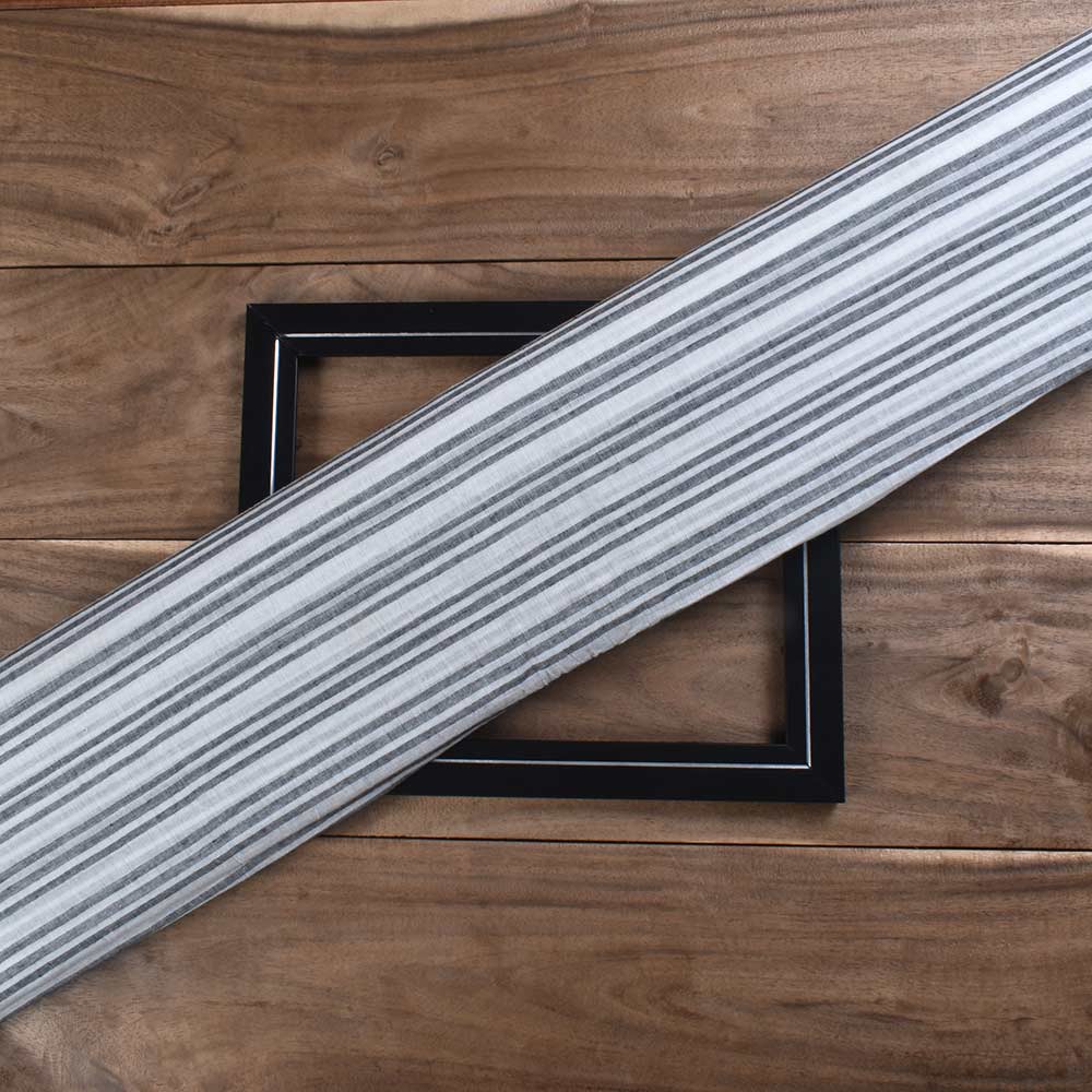 Stripe Black & White Pure Cotton 58 GSM Handwoven Fabric