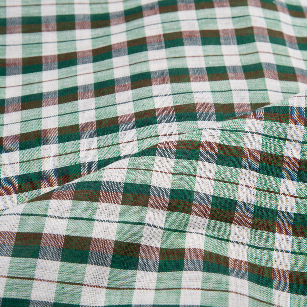 CHECK GREEN PURE COTTON 95 GSM HANDWOVEN FABRIC