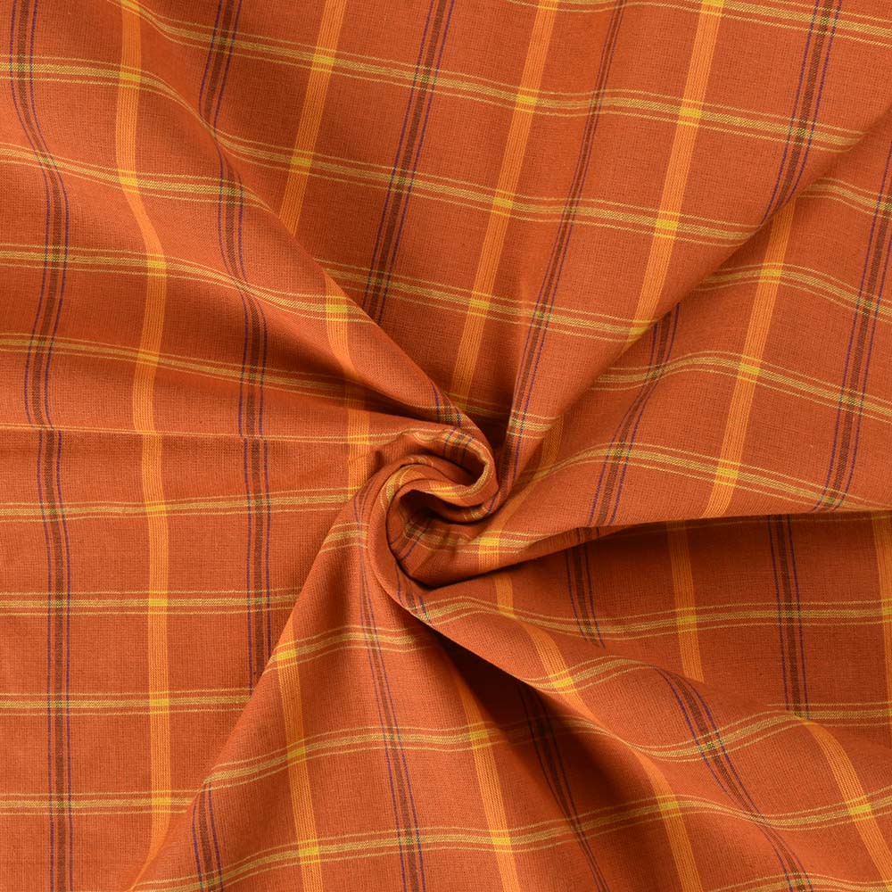 CHECK ORANGE PURE COTTON 96 GSM HANDWOVEN FABRIC