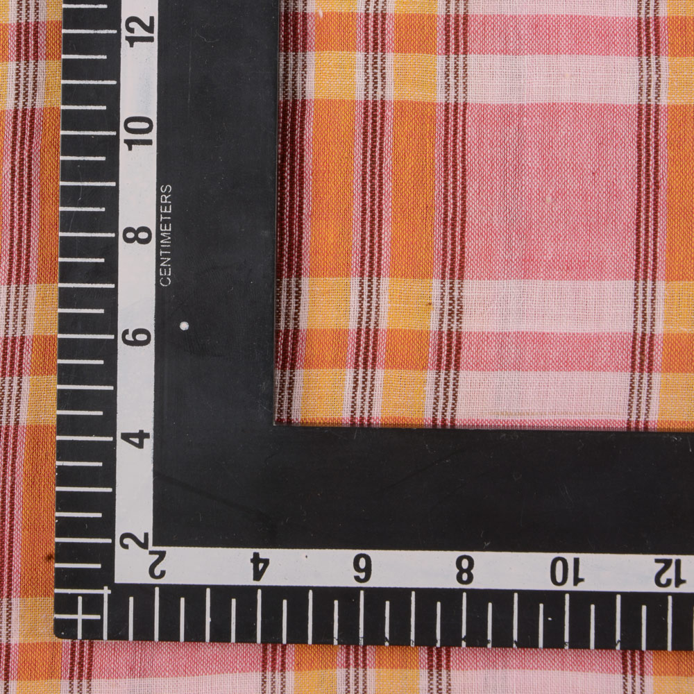 CHECK RED & ORANGE PURE COTTON 95 GSM HANDWOVEN FABRIC