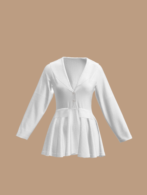 Coat With Wide Shawl Lapel- Patched Bottom Pleats- Thigh Length