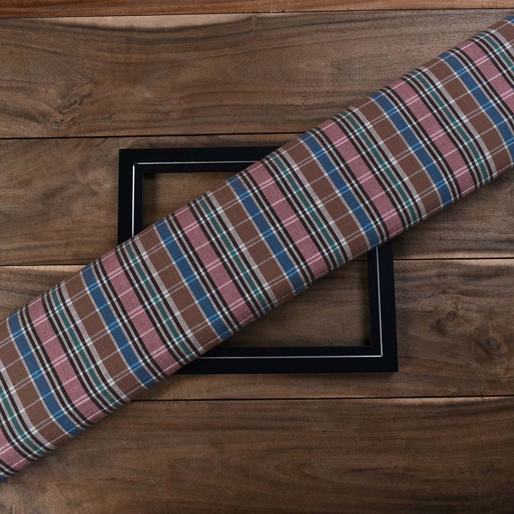 Check Multicolor Pure Cotton 90 GSM Handwoven Fabric 545