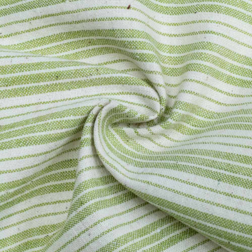 Stripe Green & White Pure Cotton 120 GSM Handwoven Fabric