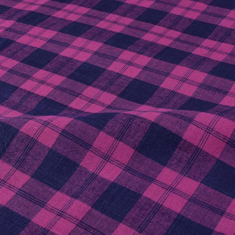 CHECK BLUE PINK KHADI COTTON 90 GSM HANDWOVEN FABRIC
