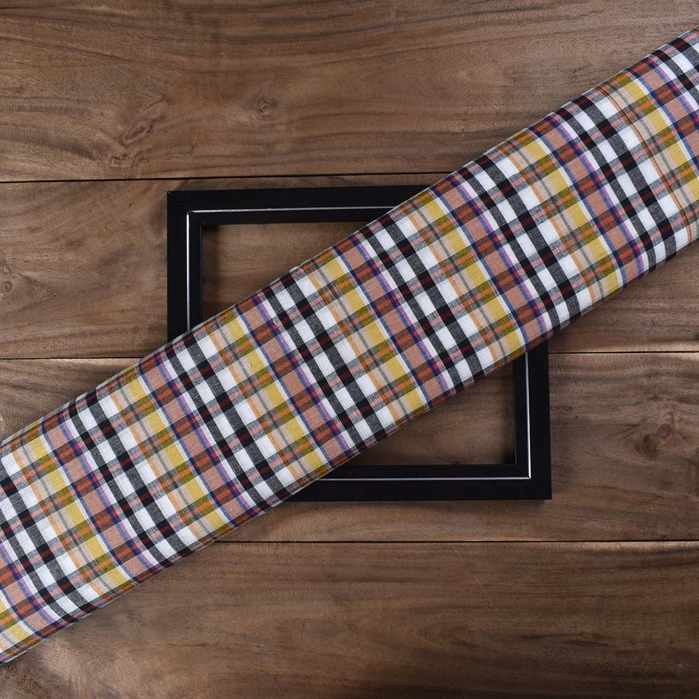 Check Multicolour Pure Cotton 96 GSM Handwoven Fabric 477