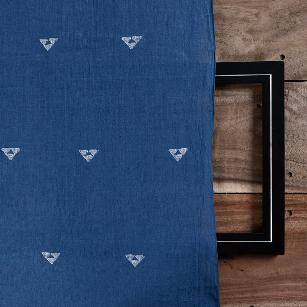 GEOMETRIC BLUE JAMDANI PURE COTTON 68 GSM HANDWOVEN FABRIC