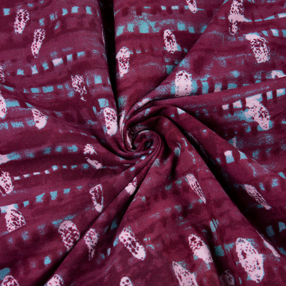 Abstract Plum Screenprinted Cotton Khadi 115 GSM Handwoven Fabric