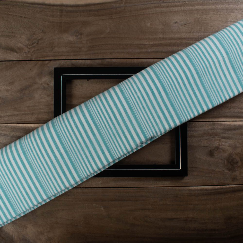 Stripe Sea Green Grey Pure Cotton 85 GSM Handwoven Fabric