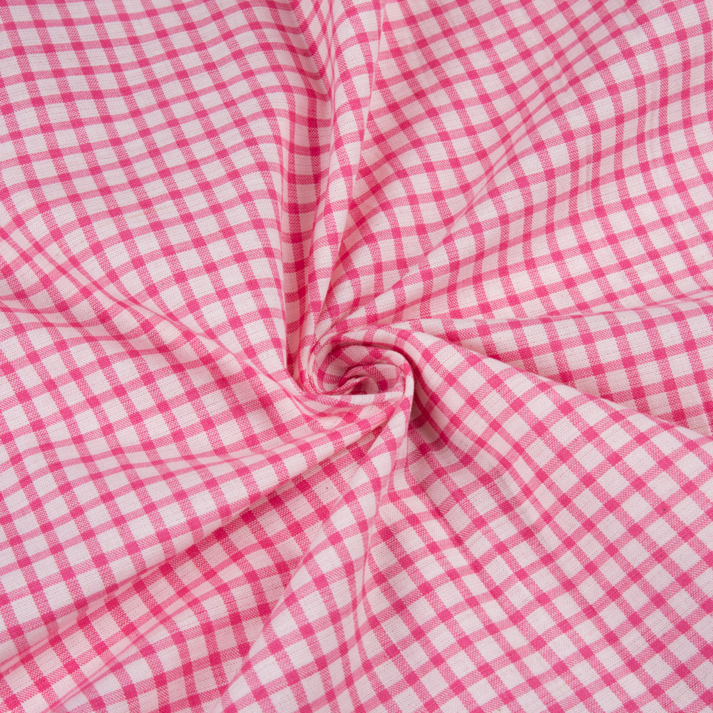 Check Pink White Pure Cotton 110 GSM Handwoven Fabric