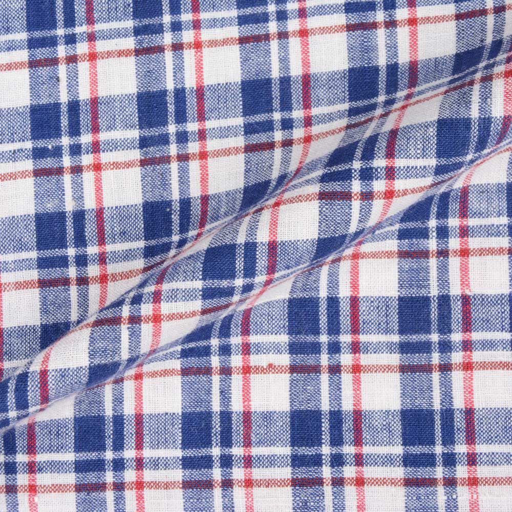 CHECK BLUE WHITE & RED KHADI FABRIC - 124 GSM HANDSPUN & HANDWOVEN