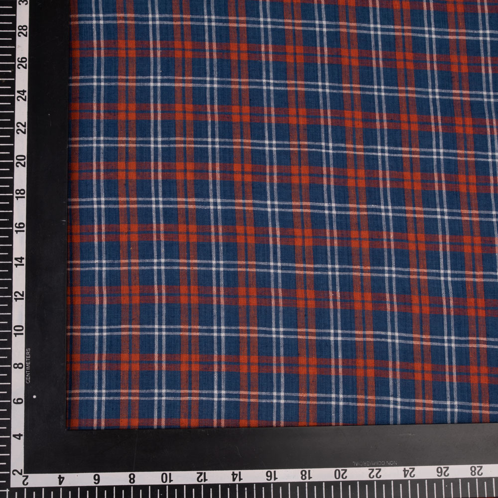 CHECK BLUE & RED PURE COTTON 92 GSM HANDWOVEN FABRIC