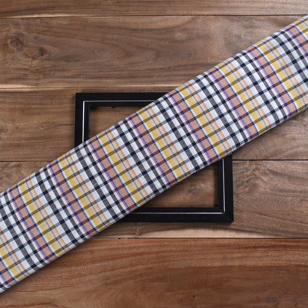 Check Multicolour Pure Cotton 95 GSM Handwoven Fabric 447
