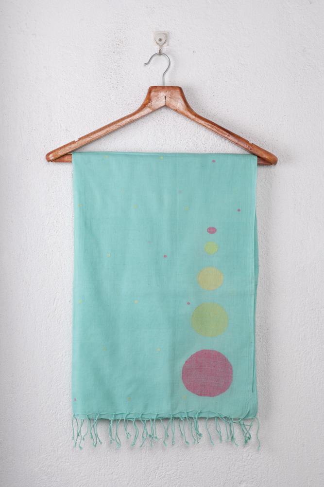 Geometric Turquoise Jamdani Handwoven Pure Cotton Scarf 20a