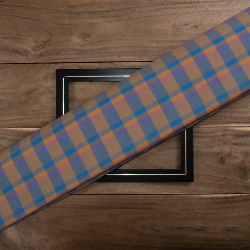 Check Multicolor Pure Cotton 90 GSM Handwoven Fabric 671
