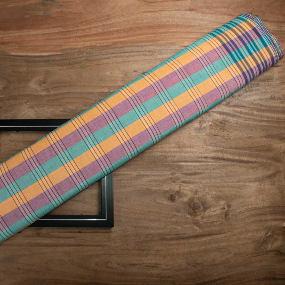 Check Multicolor Pure Cotton 100 GSM Handwoven Fabric 629