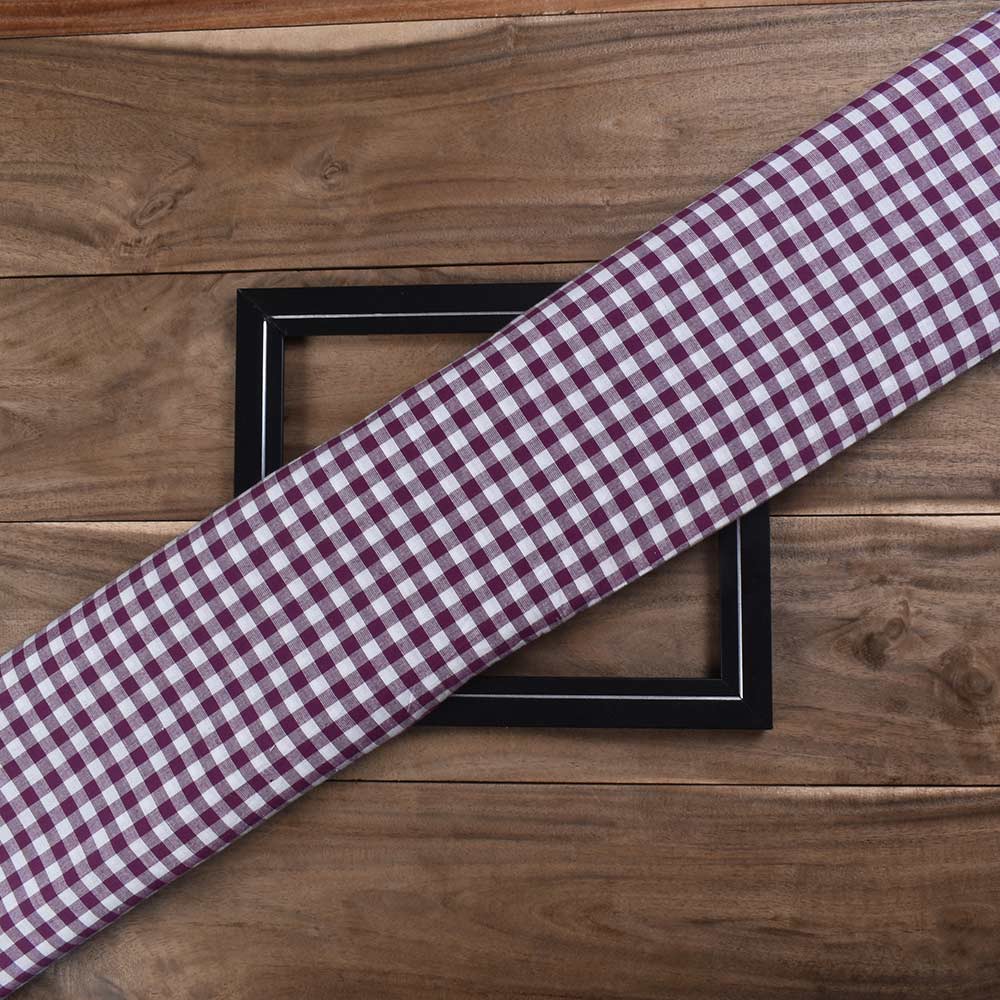 Check White & Maroon Pure Cotton 96 GSM Handwoven Fabric