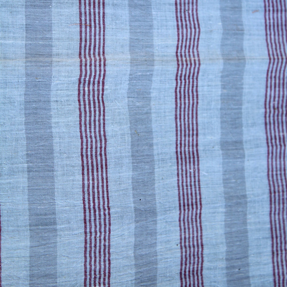 Stripe Red & Grey Khadi Cotton 75 GSM Handwoven Fabric