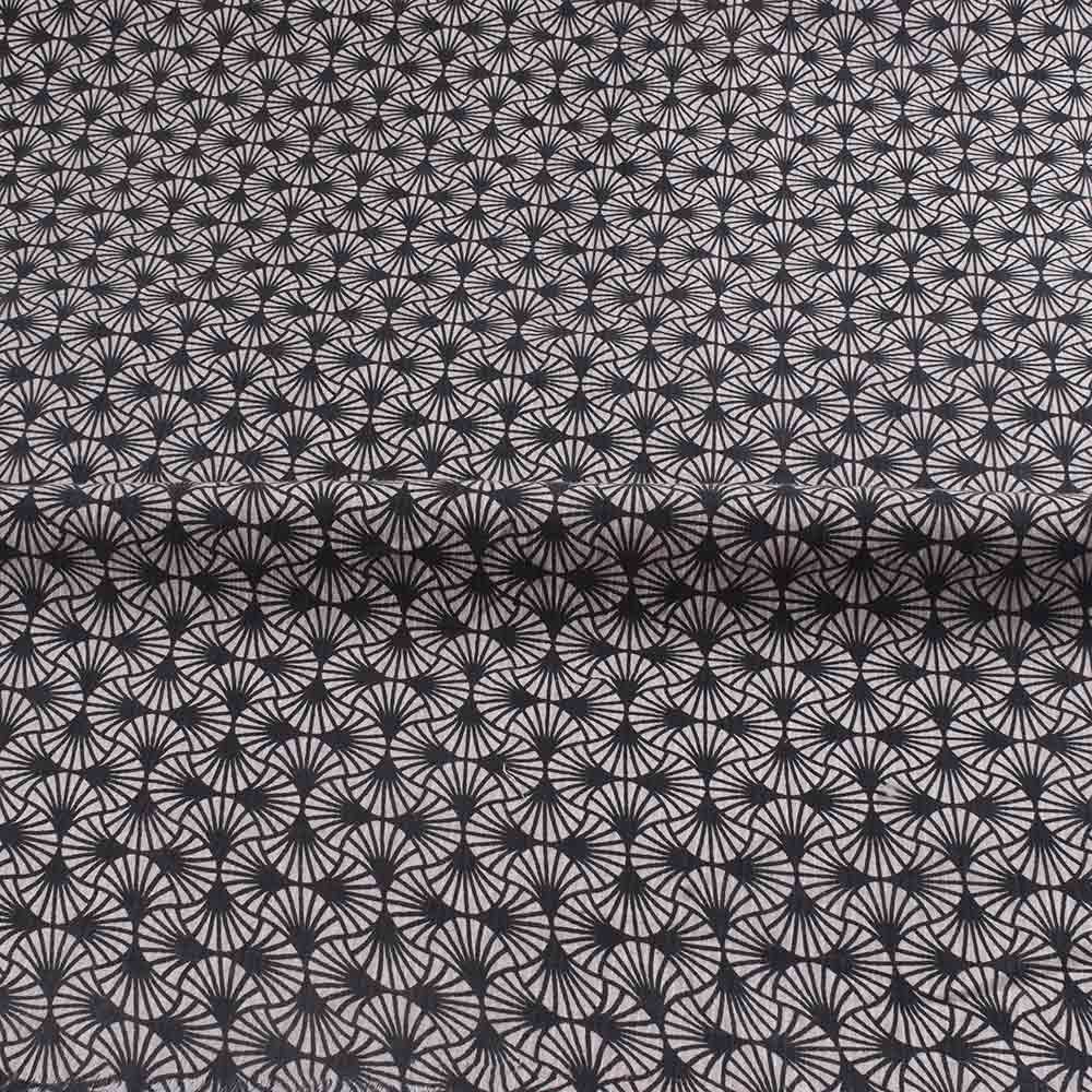 ABSTRACT WHITE & BLACK SCREENPRINTED COTTON KHADI 104 GSM HANDWOVEN FABRIC