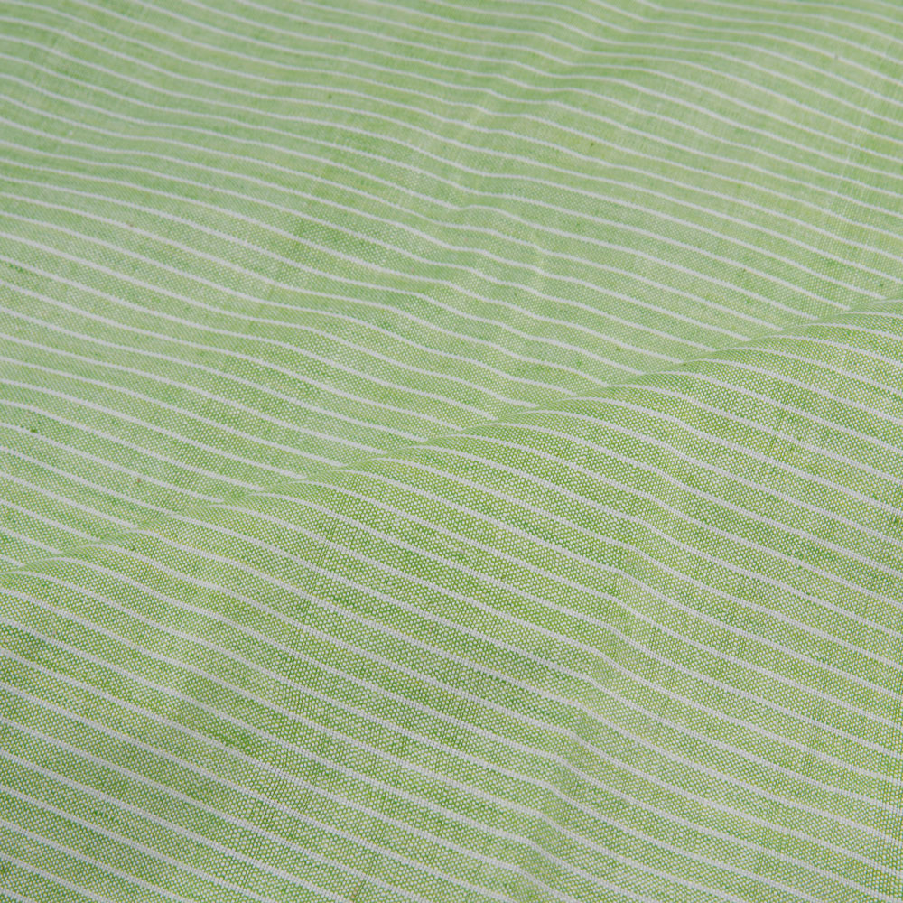 PINSTRIPE GREEN AND WHITE PURE COTTON 114 GSM HANDWOVEN FABRIC