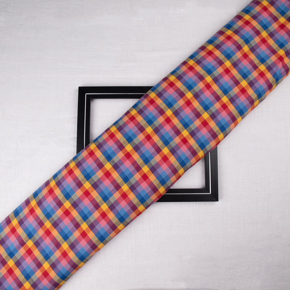 Check Multicolour Pure Cotton 88 GSM Handwoven Fabric