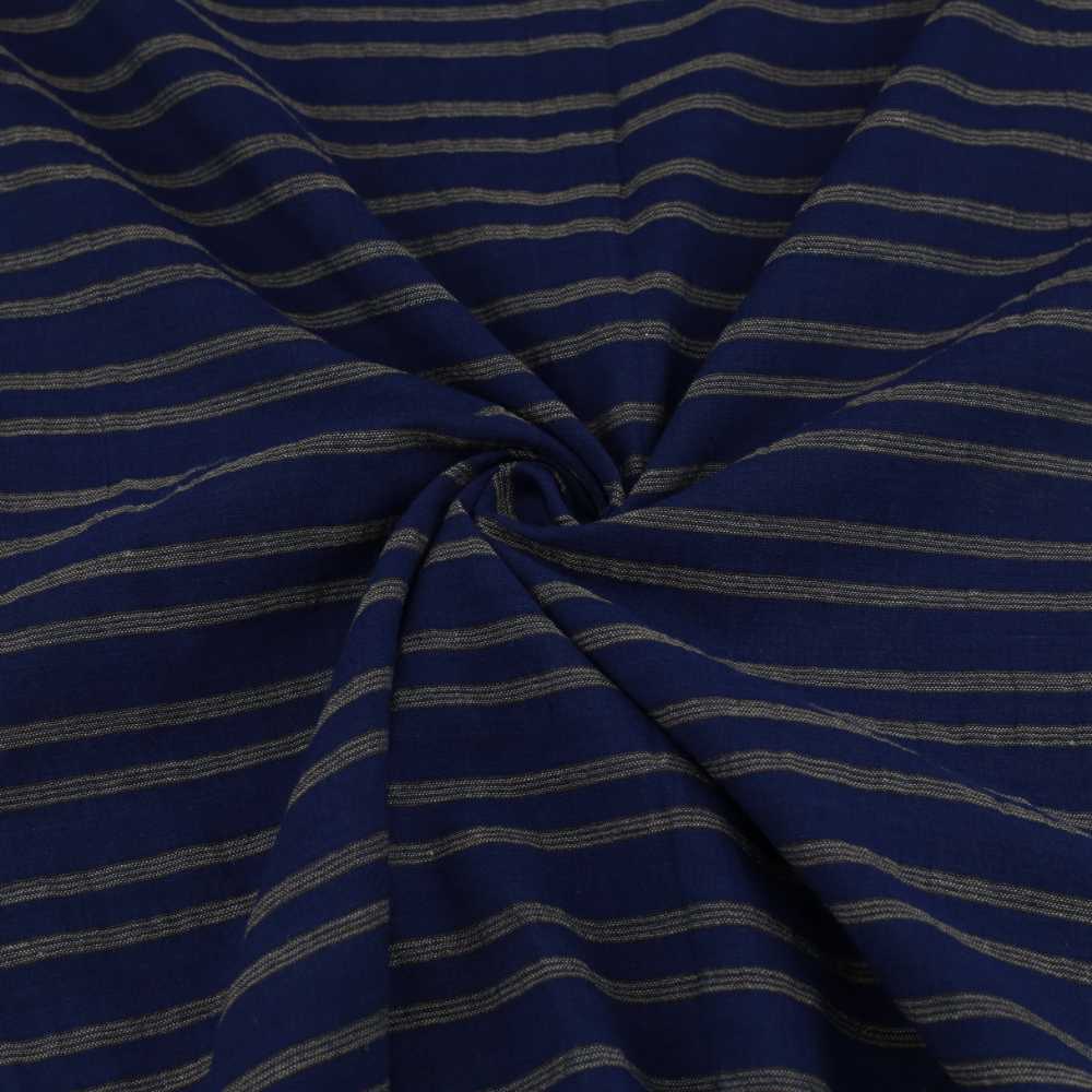 Stripe Ink Blue & Grey Pure Cotton 95 GSM Handwoven Fabric