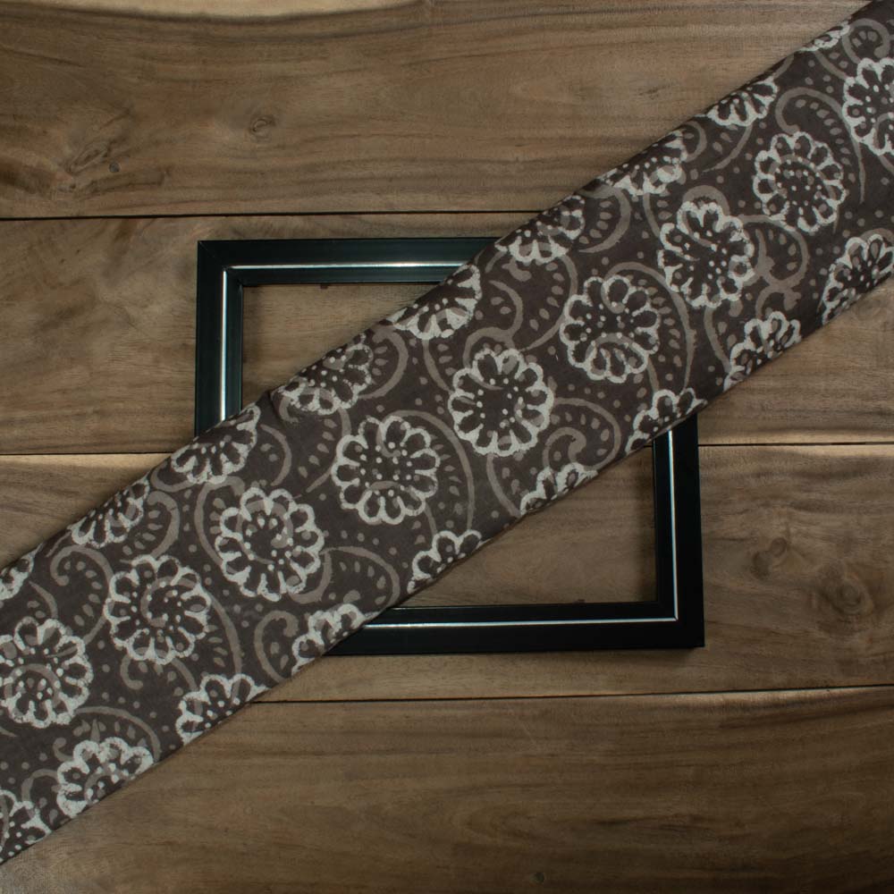 Natural Catechu Dyed With White Block Print 103 GSM Pure Organic Khadi Handwoven fabric