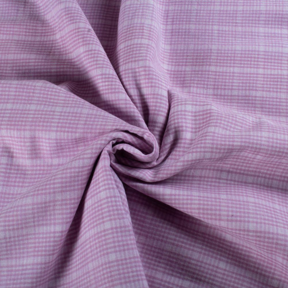 Check Pink and White Pure Cotton 95 GSM Handwoven Fabric