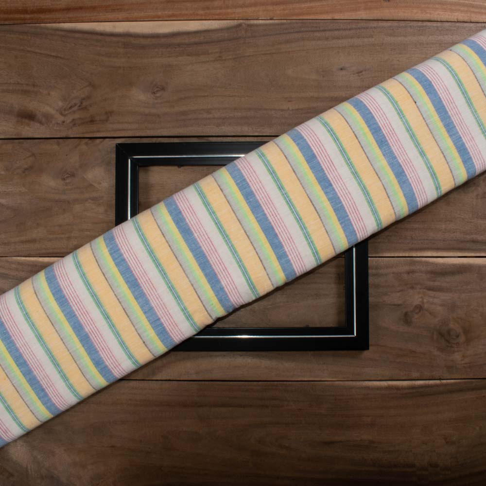 Stripe Multicolor Khadi Cotton 100 GSM Handwoven Fabric