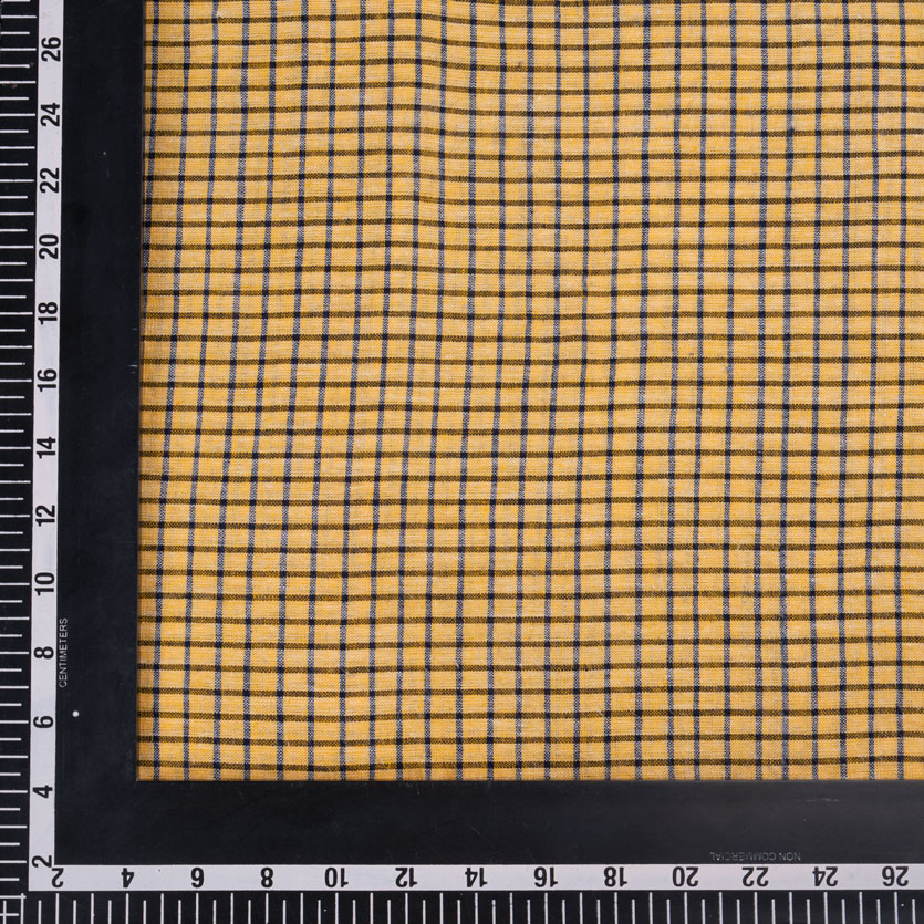 CHECK YELLOW PURE COTTON 98 GSM HANDWOVEN FABRIC